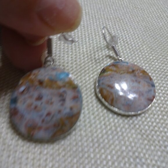 Natural MEXICAN LAGUNA Handmade Sterling Dangle Earrings #6C - Picture 3 of 3